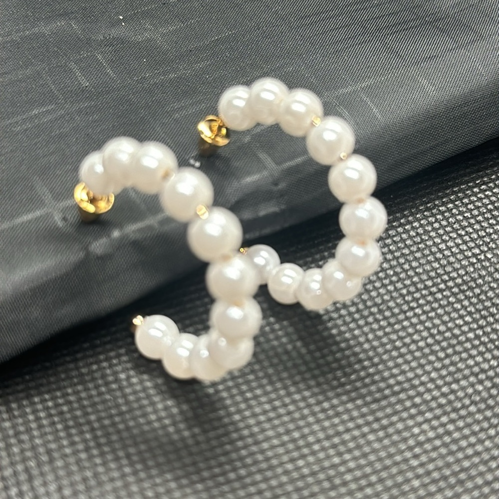Classic White Simulated Pearl Gold Tone Elegant C-Hoops | Timeless Jewelry - Picture 9 of 16